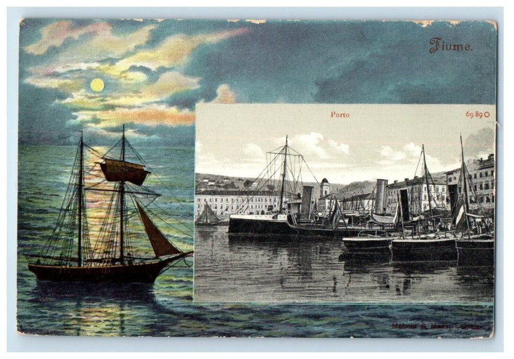c1905 Croatia Rijeka Boats Harbor Fiume Unposted Antique Europe Postcard