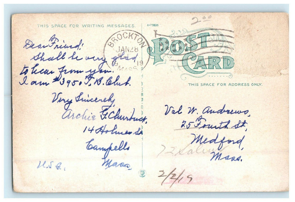1919 Pythian Temple, Brockton, Massachusetts MA Posted Antique Postcard