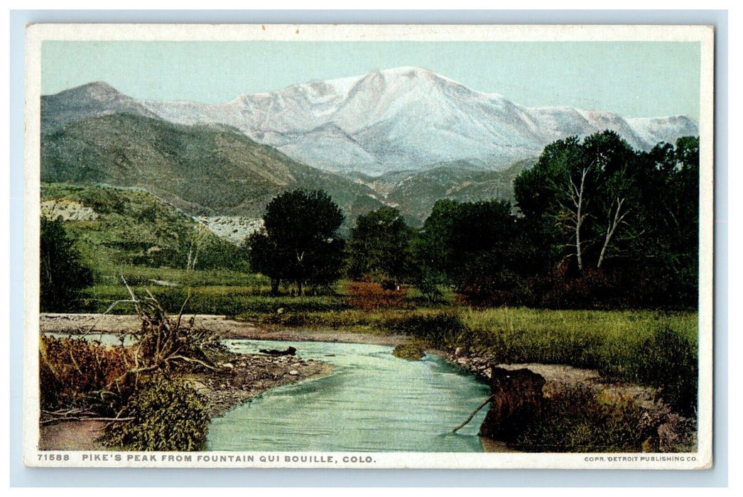c1910's View Of Pikes Peak From Fountain Qui Bouille Colorado CO Postcard