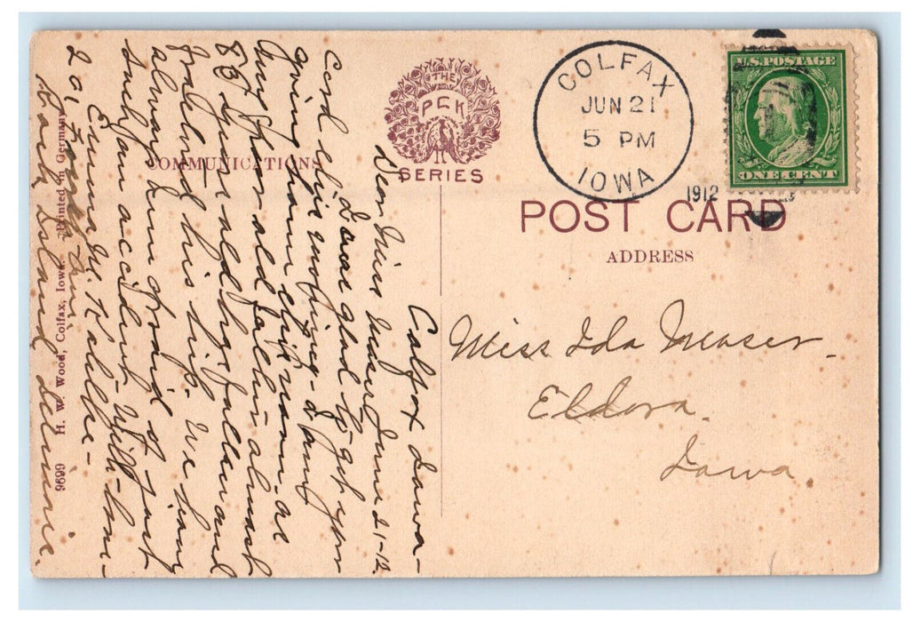 1912 South Walnut Street, Colfax Iowa IA Posted Antique PCK Series Postcard