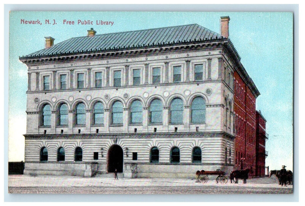 c1910's Free Public Library Building Newark New Jersey NJ Antique Postcard