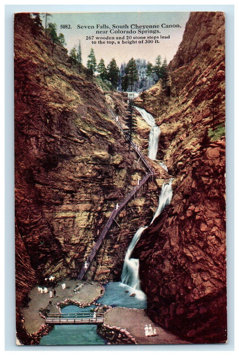 c1910's Seven Falls South Cheyenne Canon Colorado Springs CO Waterfalls Postcard