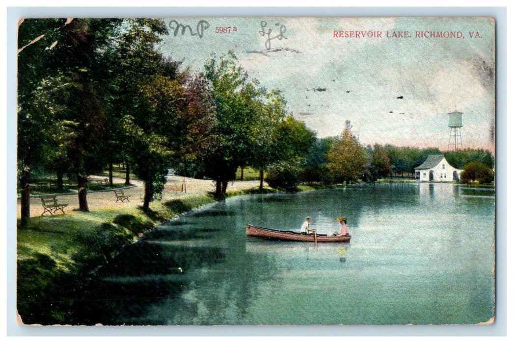 1907 Reservoir Lake Canoeing Richmond Virginia VA Posted Antique Postcard