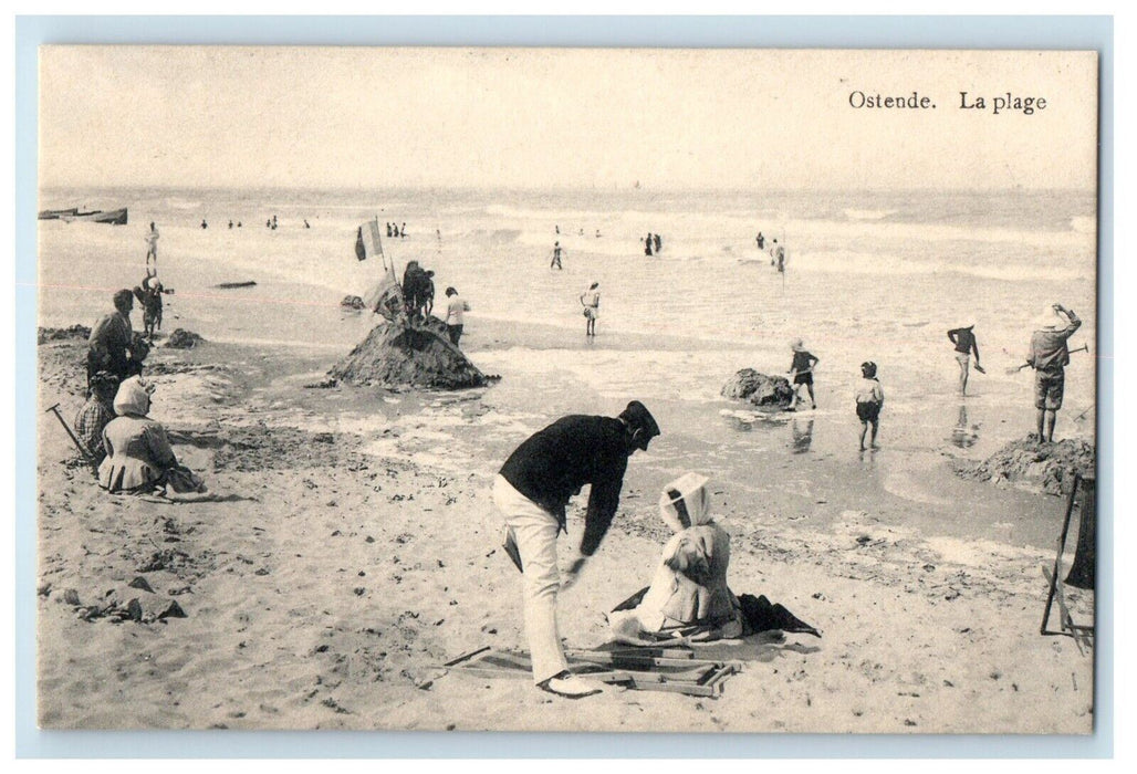 c1910's Belgium Ostende La Plage Beach Scene View Unposted Antique Postcard