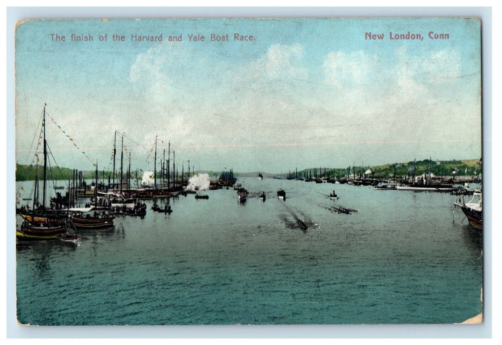c1910's The Finish Of The Harvard And Yale Boat Race New London CT Postcard