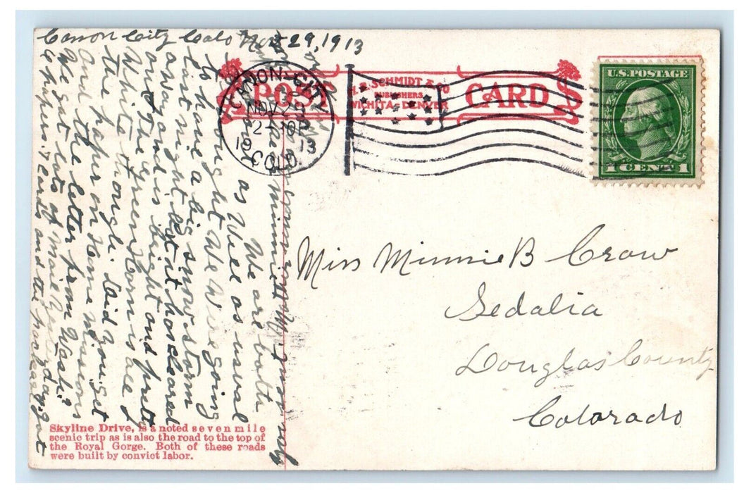 1913 Skyline Drive Canon City Colorado CO, Denver & Rio Grande Railroad Postcard