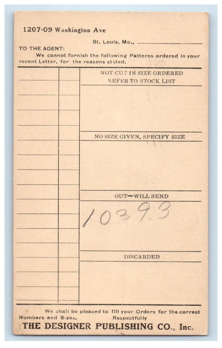 1921 Designer Publishing Co. Order Form St. Louis MO Postcard