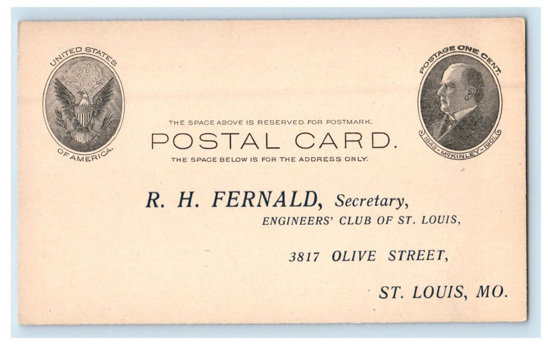 1901 Metzger, Louis C.F. 1008 Hickory St. Engineers Club of St. Louis Postcard