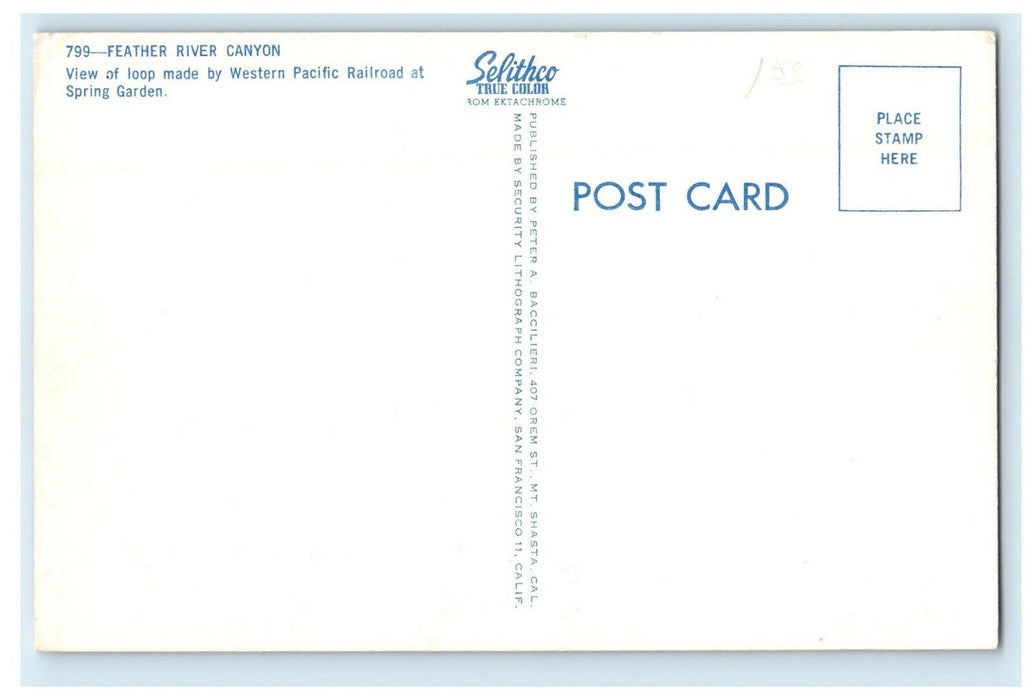 c1960 Feather River Canyon, Western Pacific Railroad Made Loop Postcard