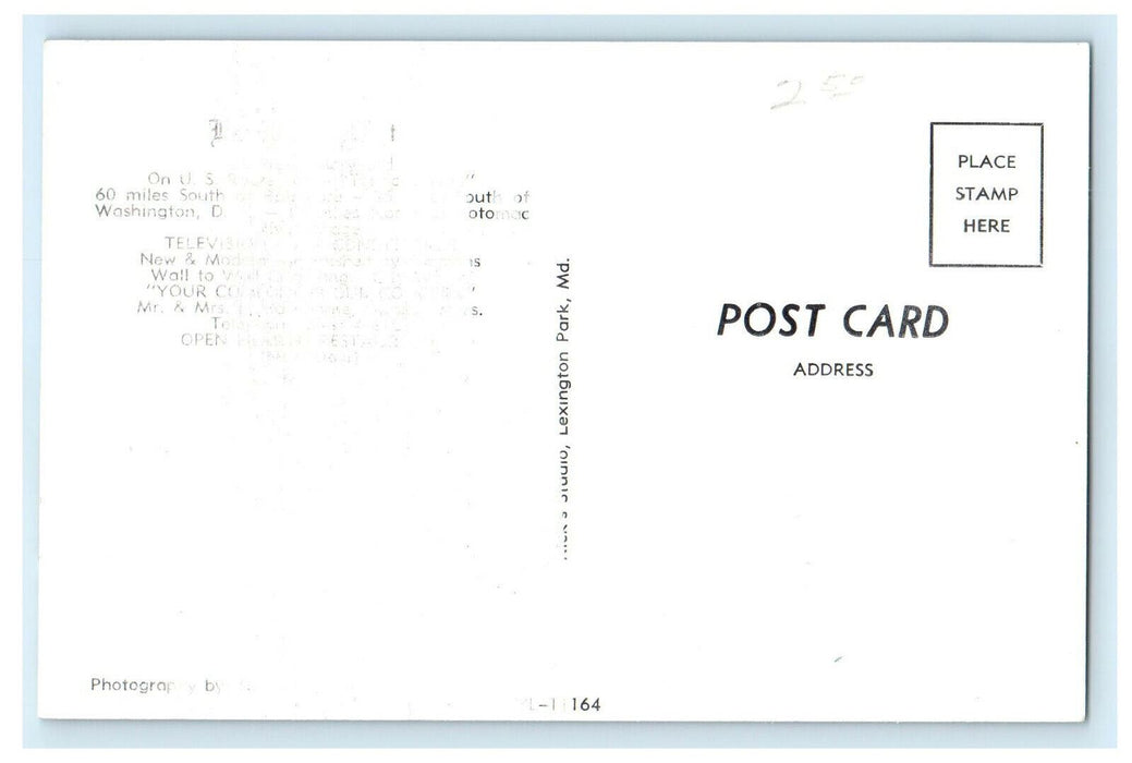 c1950 La Plata Motel, US Route No. 301 La Plata Maryland Unposted Postcard