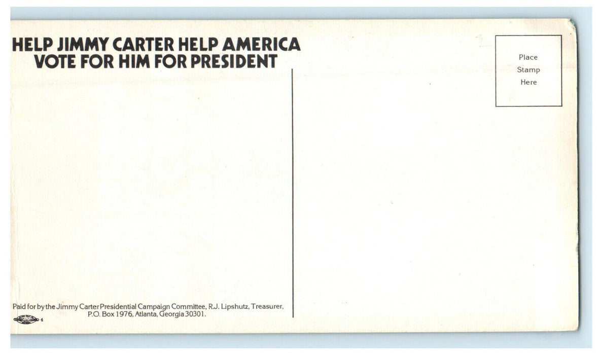 c1970 Vote For Jimmy Carter Democrat For President Political Postcard