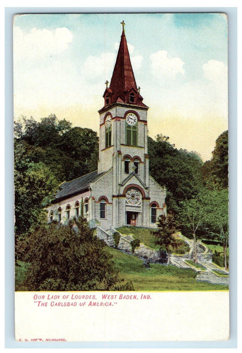 Our Lady Of Lourdes West Baden Indiana IN, The Carlsbad Of America Postcard