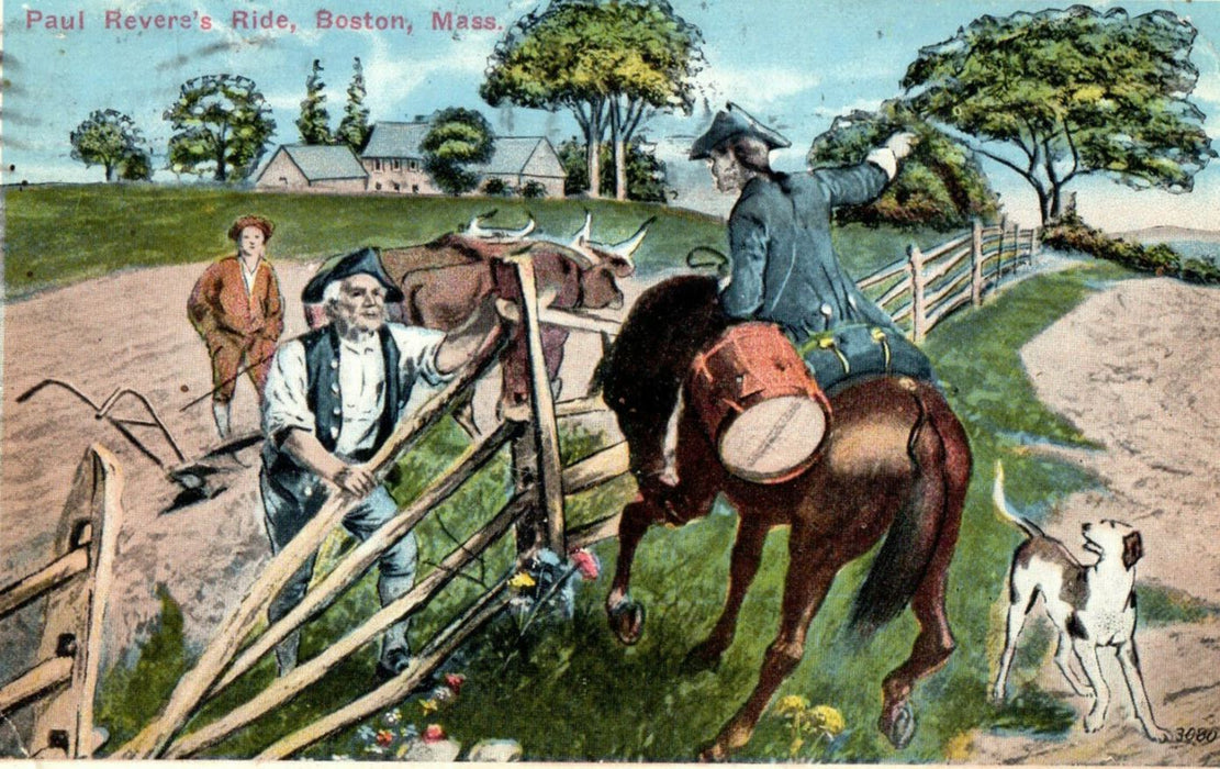 c1920s Paul Revere's Ride Boston, Massachusetts MA Posted Cancel Postcard