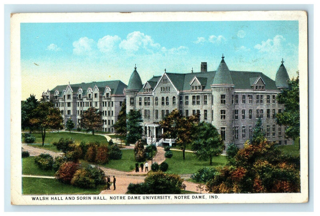 Notre Dame Indiana IN, Walsh Hall And Sorin Hall Notre Dame University Postcard