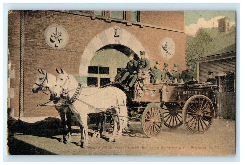 c1910 Water Witch Hose Co. No 6 Horse Wagon Benevolent St Providence RI Postcard