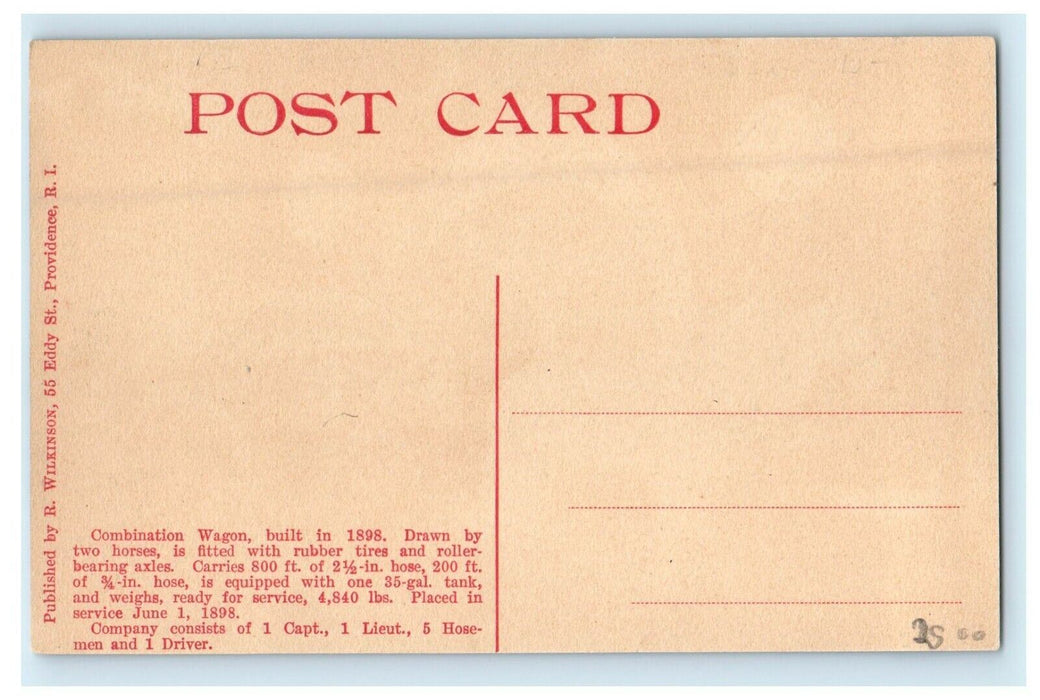 c1910 Water Witch Hose Co. No 6 Horse Wagon Benevolent St Providence RI Postcard