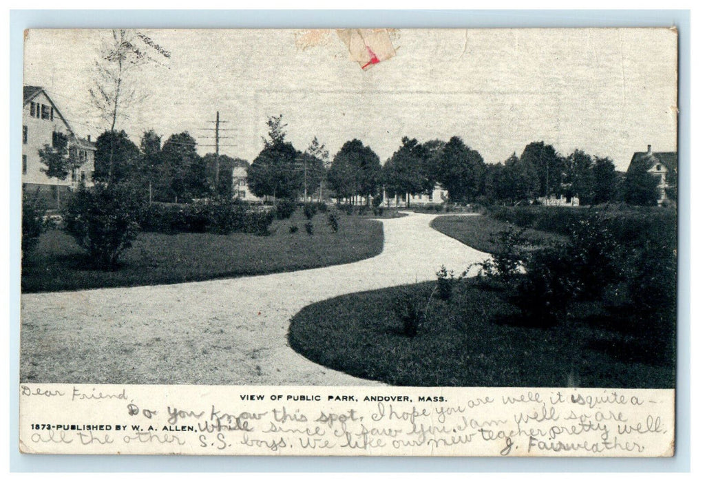 1906 View of Public Park, Andover, Massachusetts MA Posted Antique Postcard