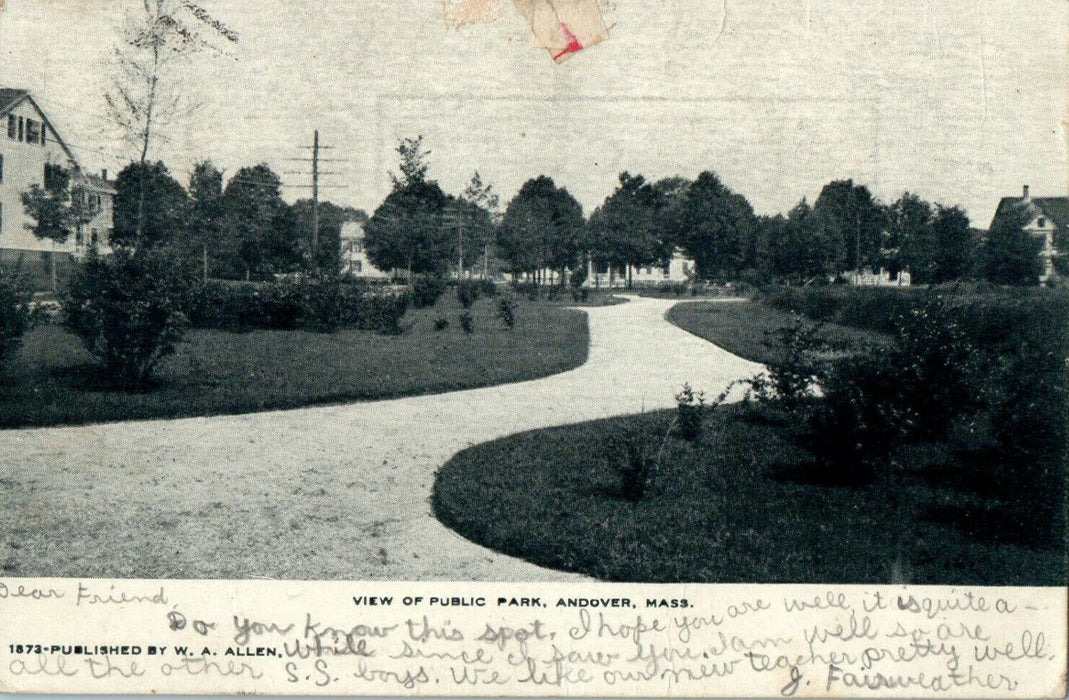 1906 View of Public Park, Andover, Massachusetts MA Posted Antique Postcard