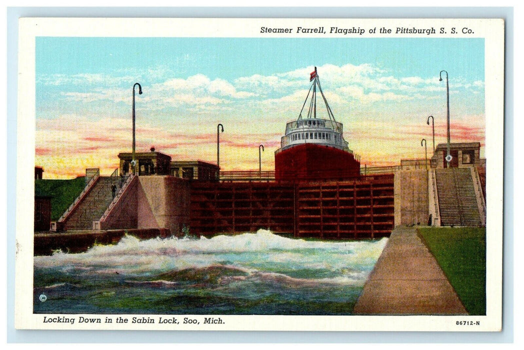c1940's Steamer Farrell Flagship Of Pittsburgh S.S Co. Soo Michigan MI Postcard