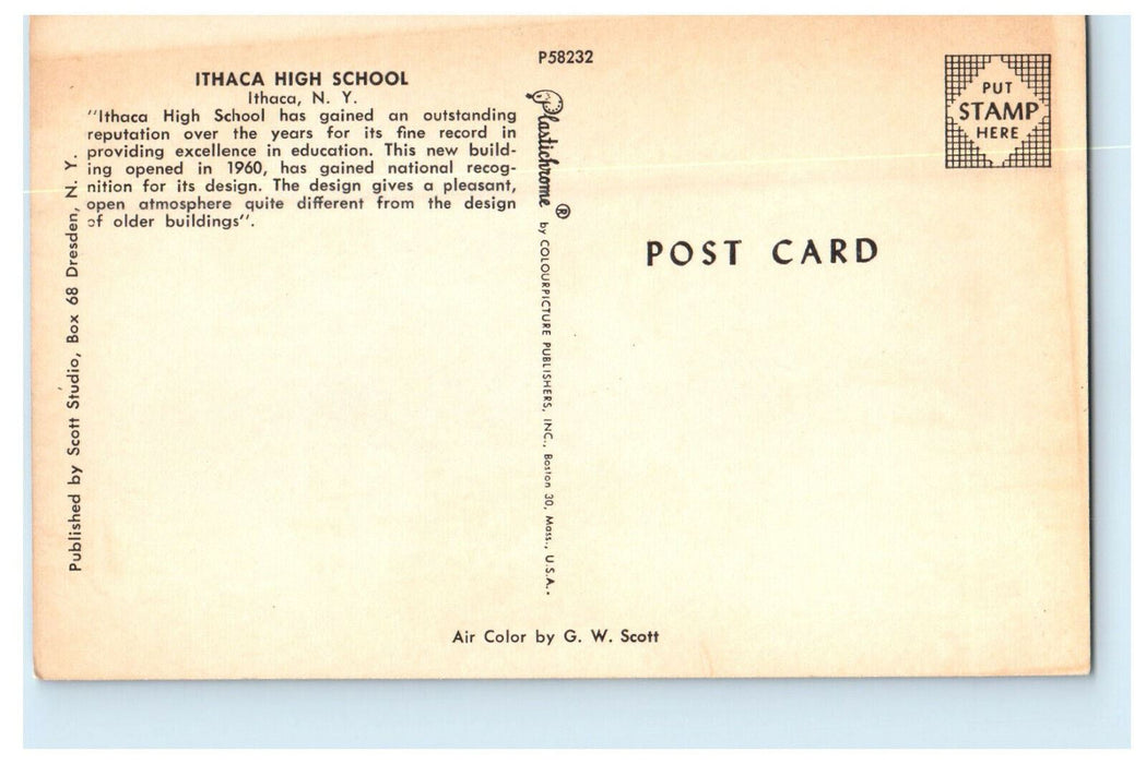 c1960's Ithaca High School, Ithaca New York NY Advertising Postcard