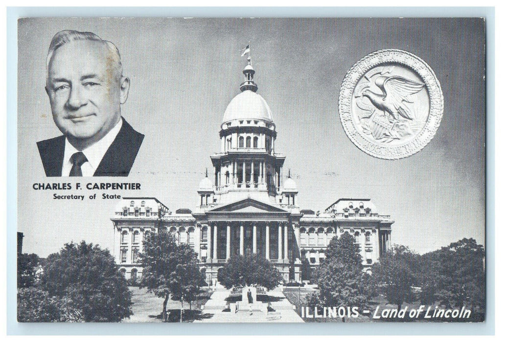 c1950s Charles F Carpenter Secretary of State Seal of State of Illinois Postcard