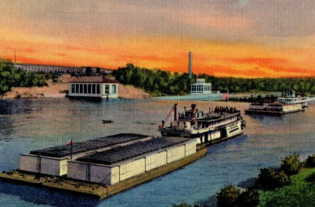 Barge Fleet Locks Mississippi River Ford Plant Minneapolis Minnesota MN Postcard