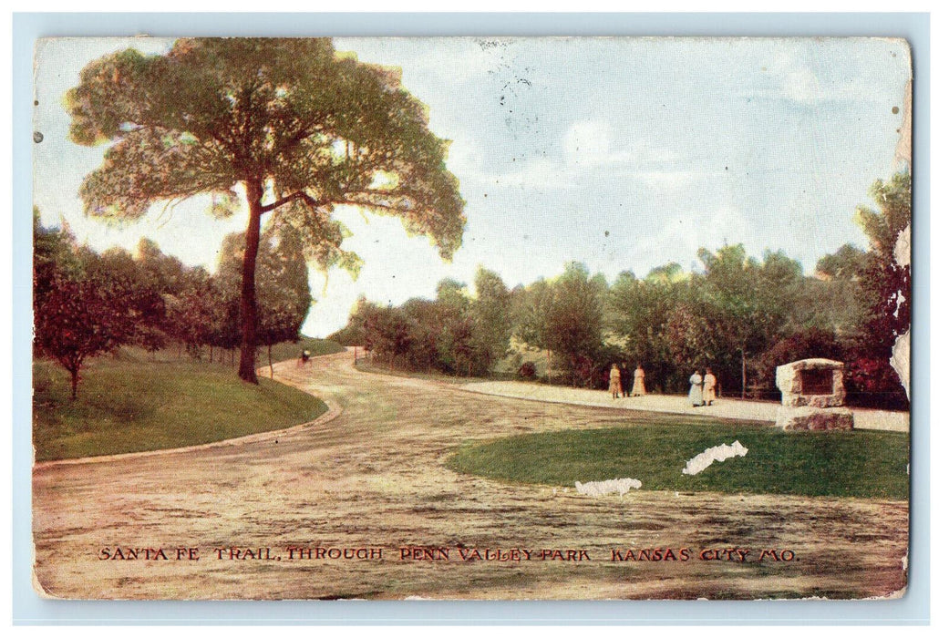 c1910 Santa Fe Trail Trough Penn Valley Park, Kansas City MO Antique Postcard