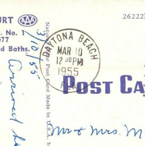 1955 Tropical Palms Hotel Court Street View Daytona Beach Florida FL Postcard