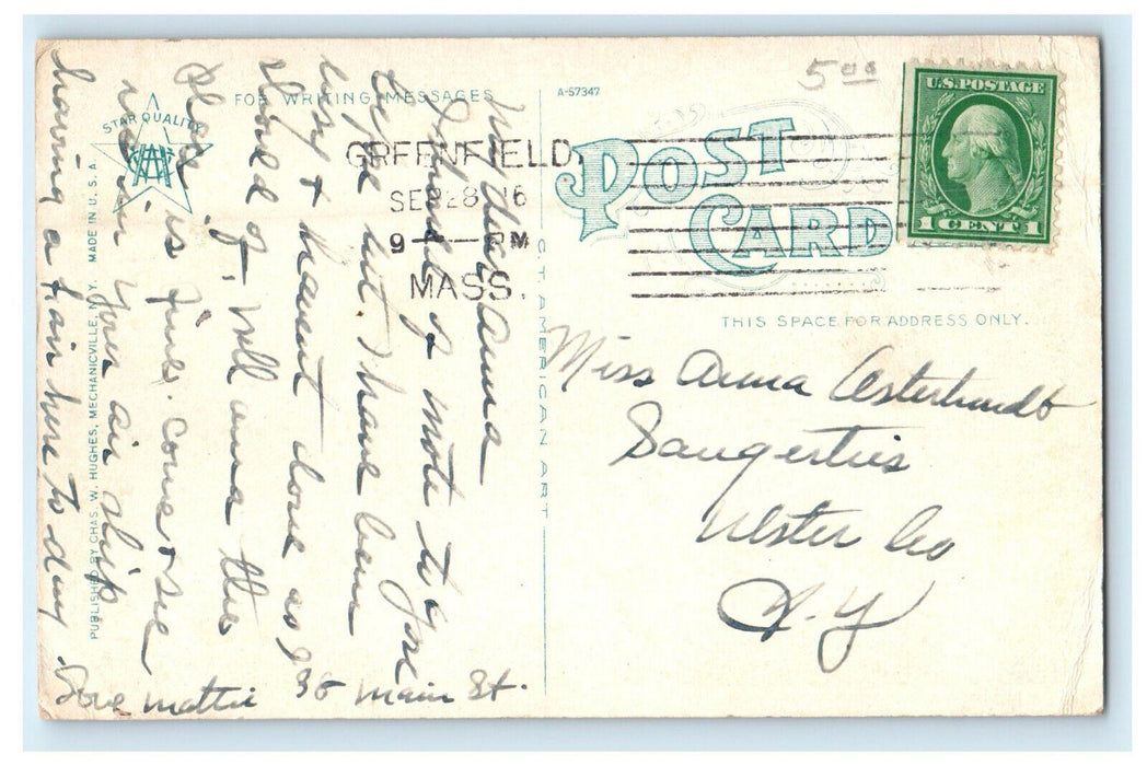 1916 Weldon Hotel, Greenfield, Massachusetts MA Posted Antique Postcard