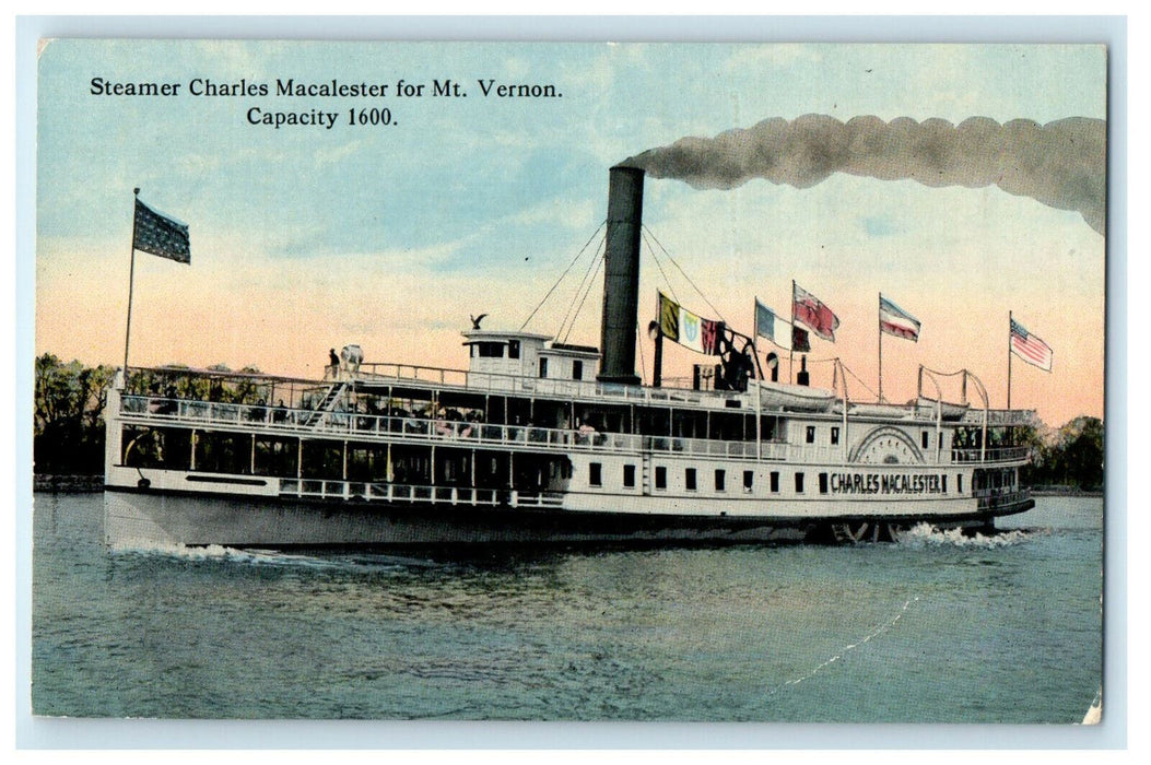 c1910s Streamer Charles Macalester Capacity 1600, Mt Vernon Virginia VA Postcard