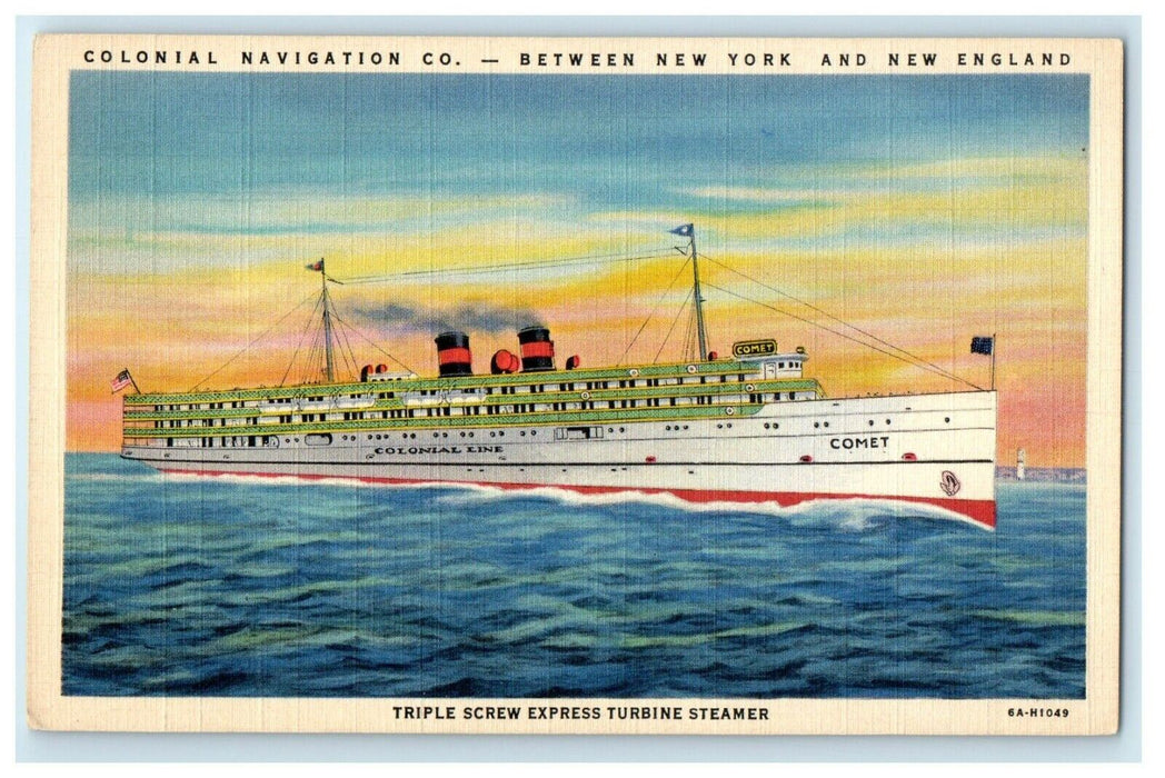 Colonial Navigation Co. Steamer Ship Comet Between NY To New England Postcard