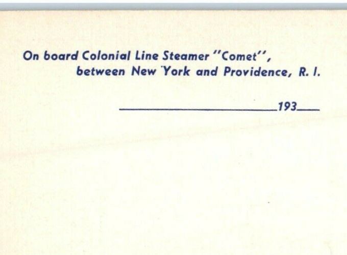 Colonial Navigation Co. Steamer Ship Comet Between NY To New England Postcard