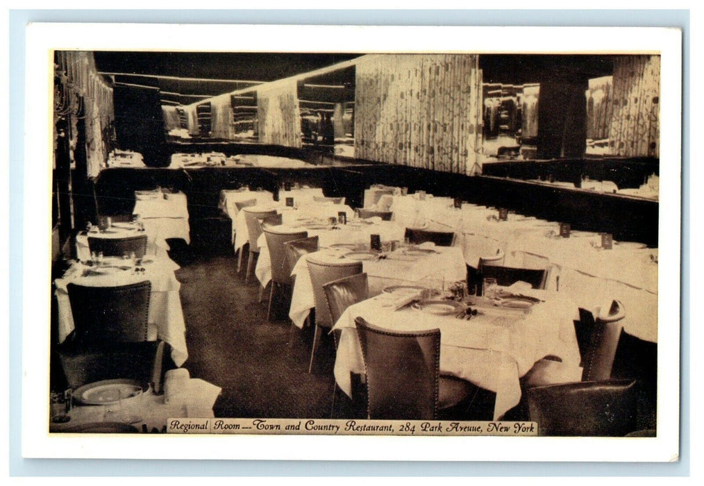 c1940's Regional Room Town Country Restaurant Park Avenue New York NY Postcard