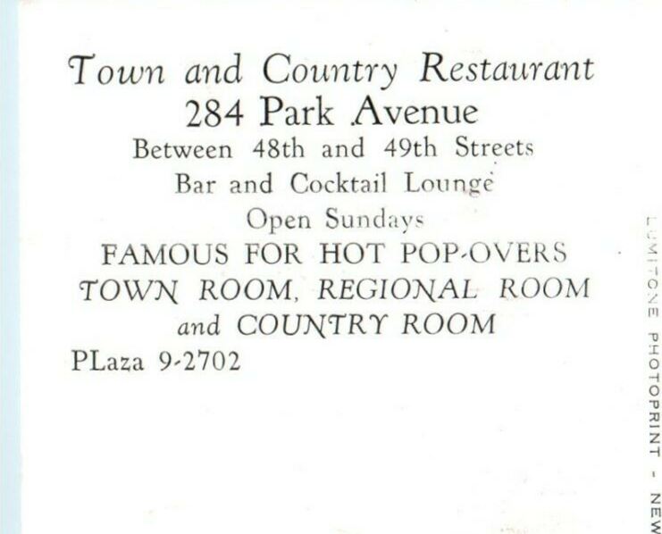 c1940's Regional Room Town Country Restaurant Park Avenue New York NY Postcard