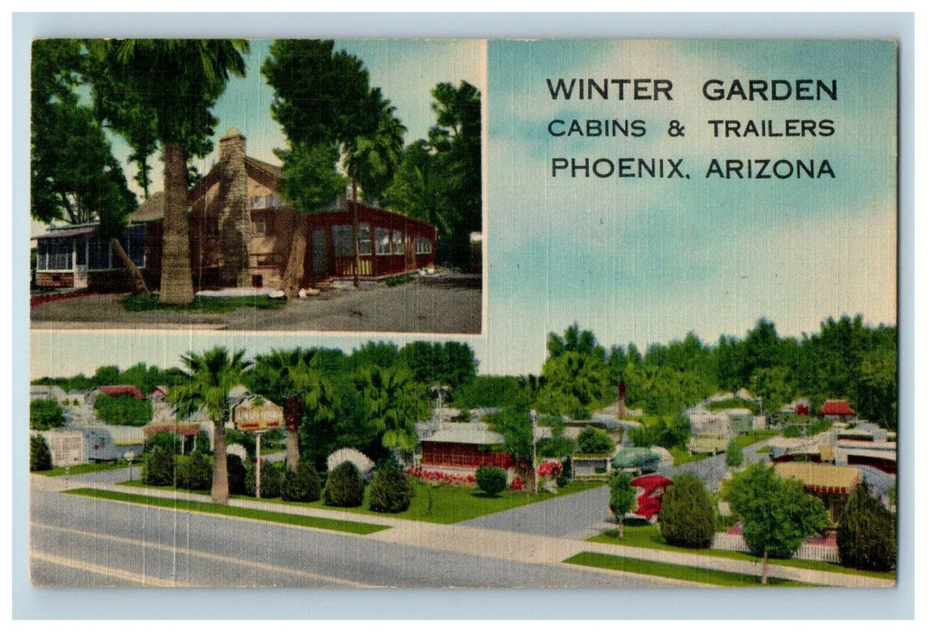c1940's Winter Garden Cabins & Trailers Street View Phoenix Arizona AZ Postcard
