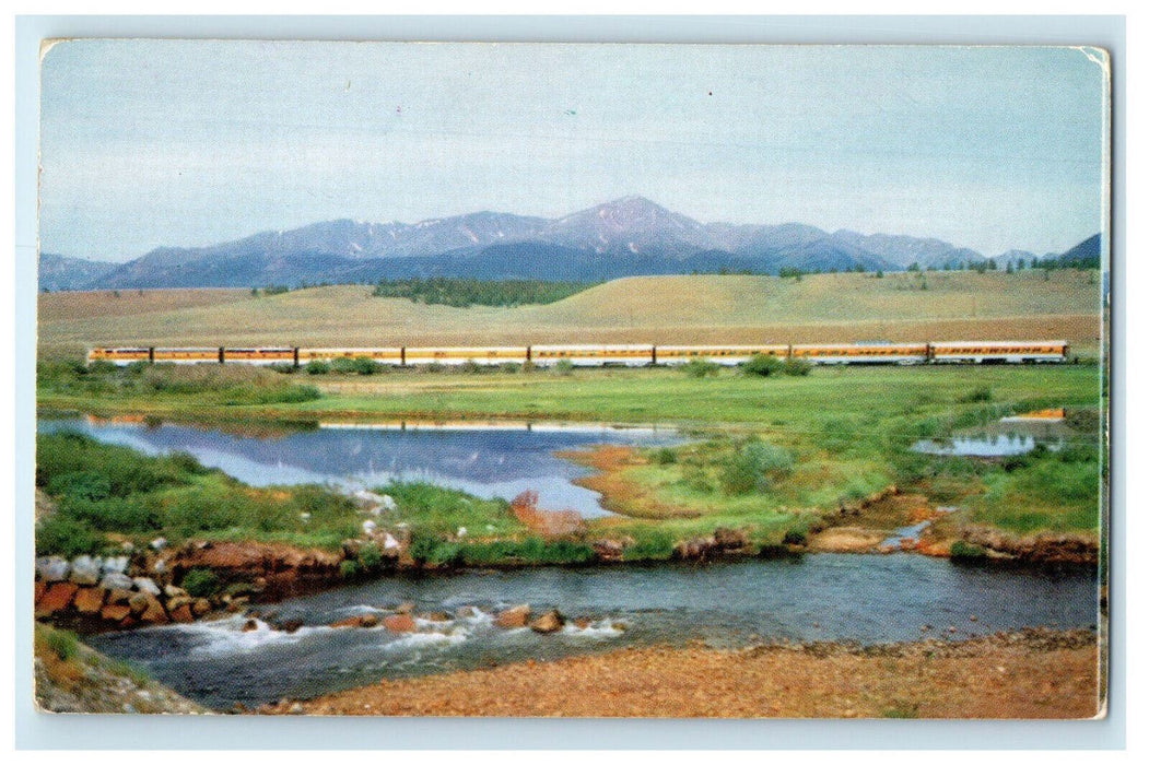 c1960 Colorado's Highest Peak is Mt. Elbert, Train in D and RG Railroad Postcard