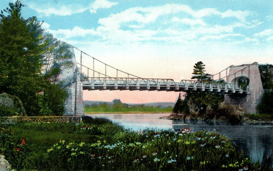 c1920s "Old Chain Bridge" Merrimack River, Newburyport Massachusetts MA Postcard