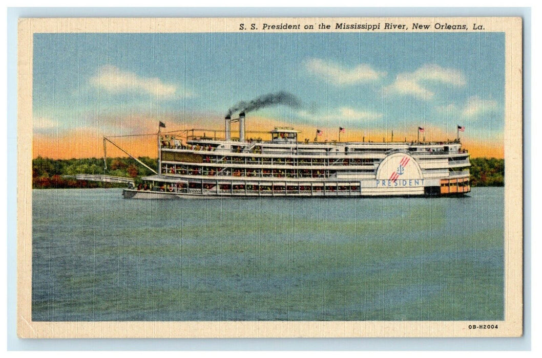 New Orleans LA, S.S President On Mississippi River Steamship Steamer Postcard