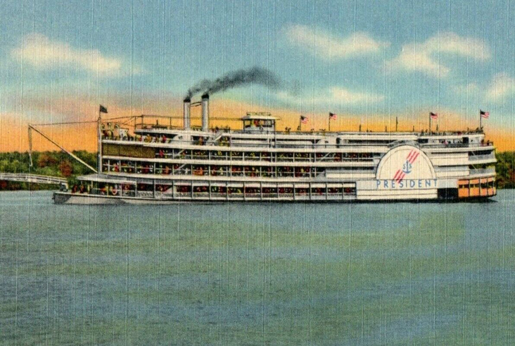 New Orleans LA, S.S President On Mississippi River Steamship Steamer Postcard