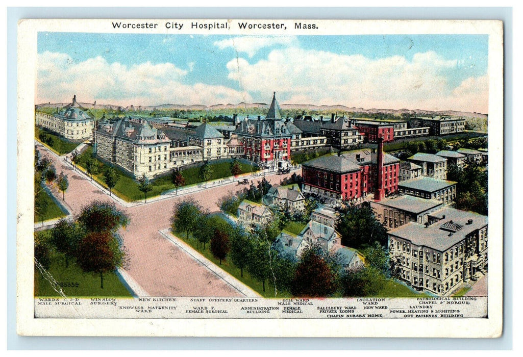 1932 Worcester City Hospital, Worcester, Massachusetts MA Posted Postcard