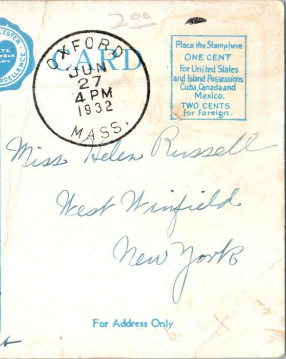 1932 Worcester City Hospital, Worcester, Massachusetts MA Posted Postcard