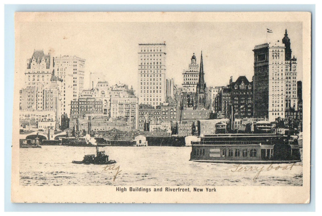1909 High Buildings and Riverfront, New York NY Posted Antique Postcard