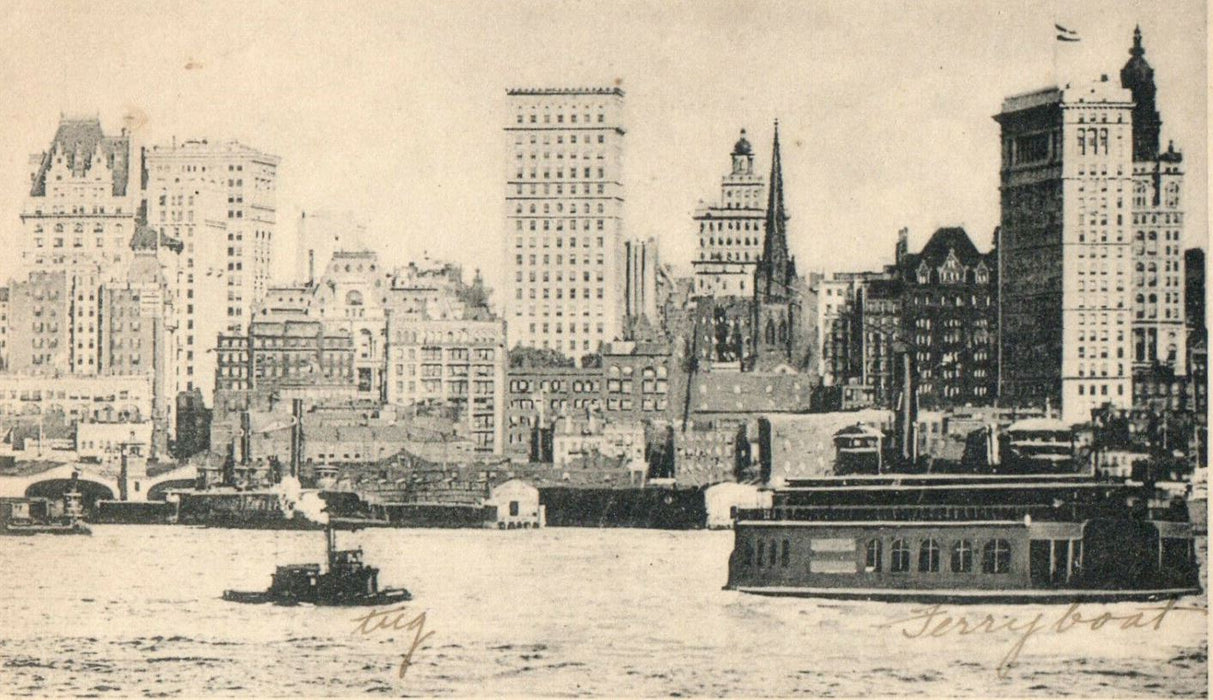 1909 High Buildings and Riverfront, New York NY Posted Antique Postcard