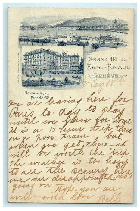 1906 Grand Hotel, Beau-Rivage Geneve Switzerland CH Antique Postcard