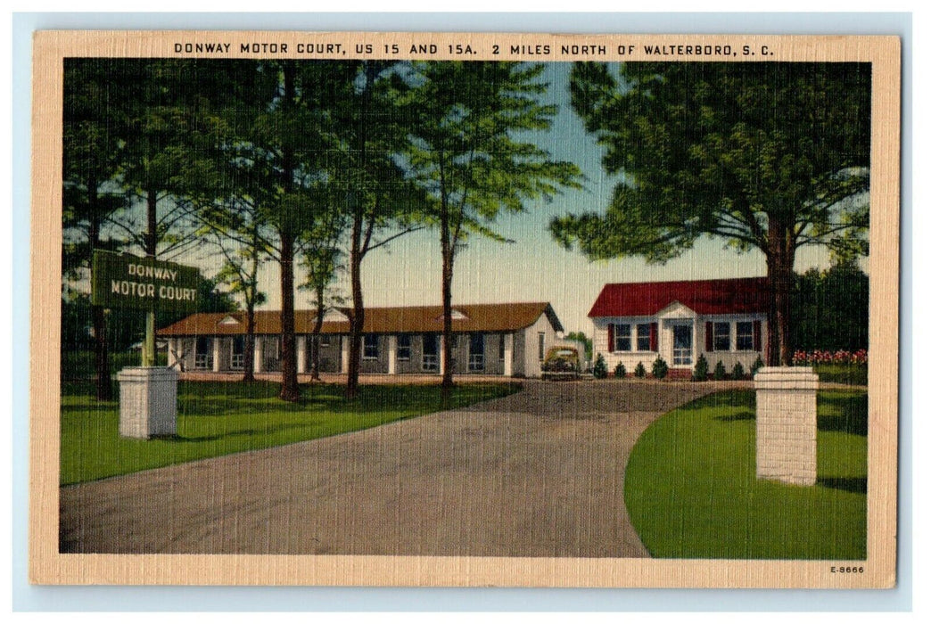1950 Donway Motor Court Motel Hotel Entrance Miles North Walterboro SC Postcard