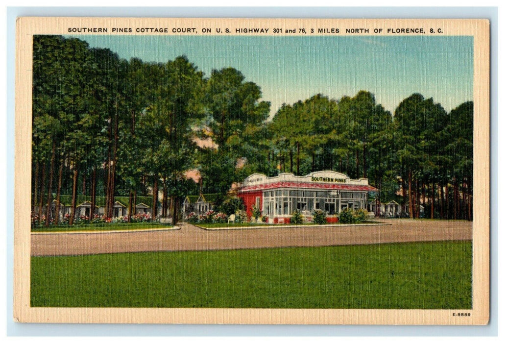 Southern Pines Cottage Court  Motel North Of Florence South Carolina SC Postcard