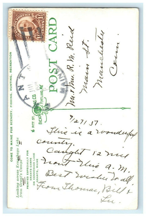 1937 Kennebago Lake From Grant's Camps Maine ME Boats Posted RPPC Photo Postcard