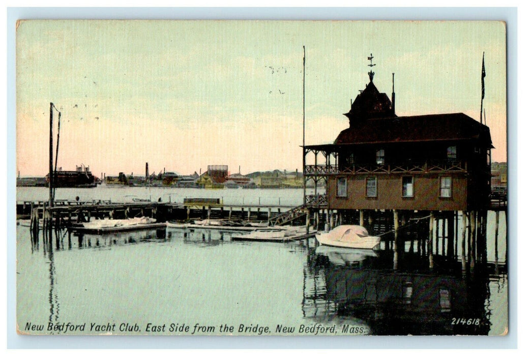 New Bedford Massachusetts Yacht Club East Side From Bridge MA Posted Postcard