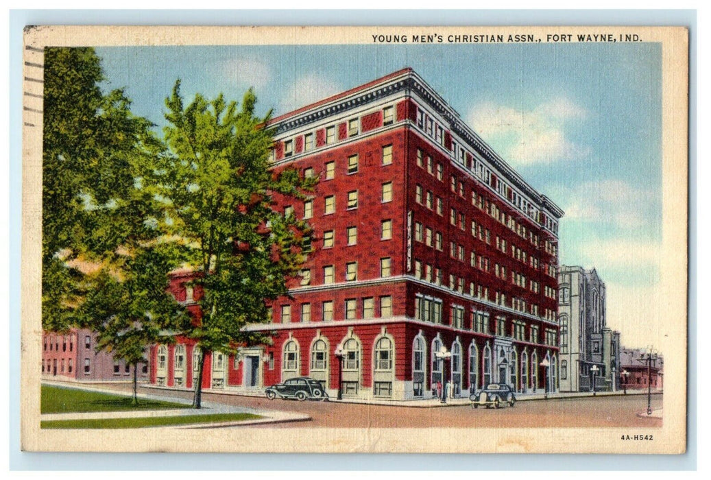 1950 Young Men's Christian Assn Street View Car Fort Wayne Indiana IN Postcard