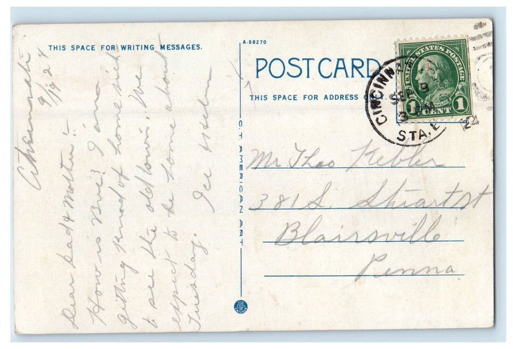 1924 University of Cincinnati, Cincinnati Ohio OH Posted Vintage Postcard